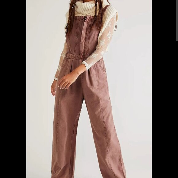 Free People Think About Me Overalls Size Small in Washed Mauve - Picture 1 of 9